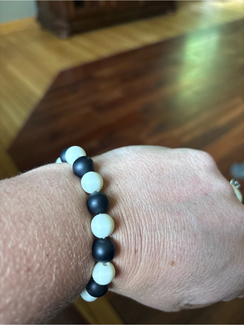 Black and White Beaded Stretch Bracelet - Women Jewelry